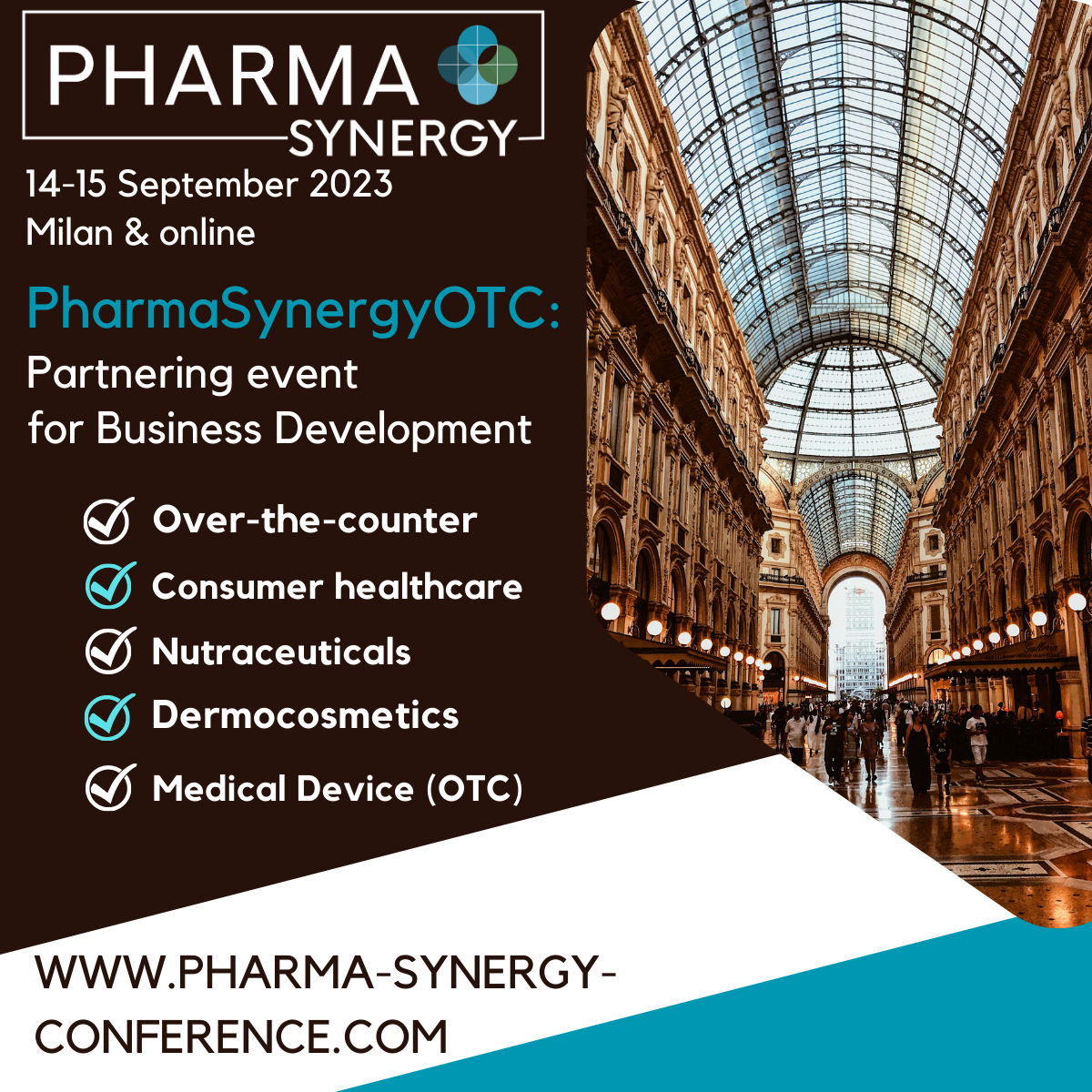 PharmaSynergy is a partnering platform for pharma BD & distribution executives. In addition to B2B partnering, the event offers a content-driven agenda highlighting the latest trends & analytics, analyzing successful commercial strategies & growth drivers, and facilitating better understanding across mature & pharmerging regions.
Product-focused B2B partnering for growth companies with portfolios in:
#OTC
#Consumer_care
#Nutraceuticals & #FSMP
#Dermocosmetics / #medical_cosmetics
#Medical_devices